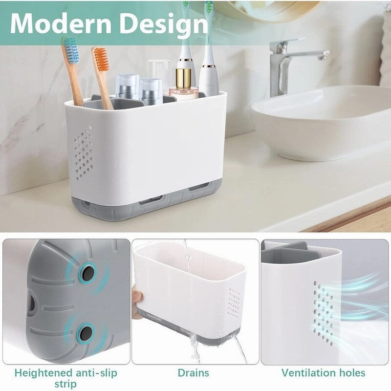 Toothbrush and Toothpaste Holder Drainage for Bathroom Countertop - 7.4"L x 3.5"W x 4.72"H