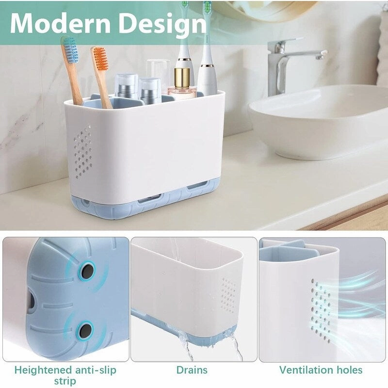 Toothbrush and Toothpaste Holder Drainage for Bathroom Countertop - 7.4"L x 3.5"W x 4.72"H