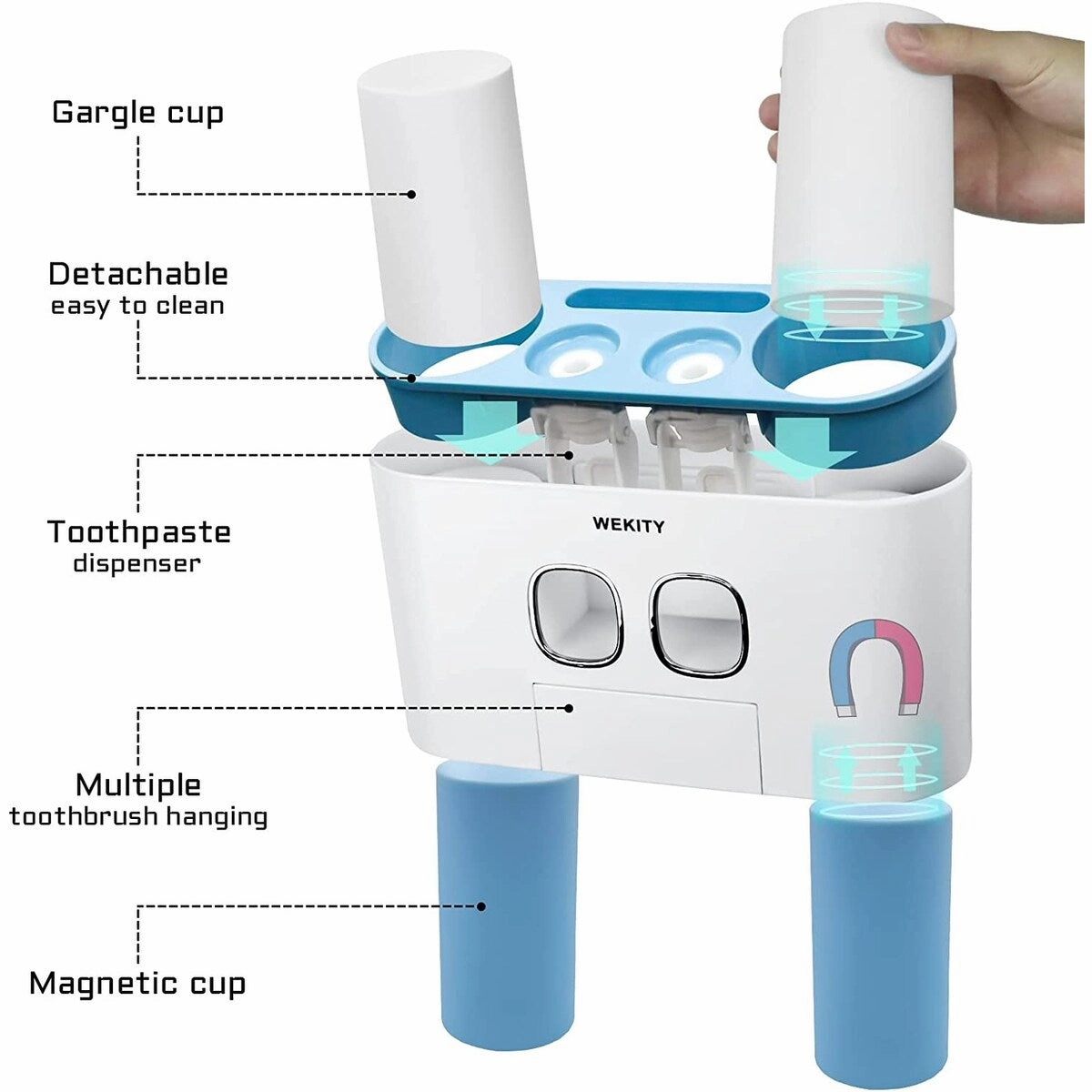 Toothbrush Holder Wall Mounted,Multi-Functional Toothbrush and Toothpaste Dispenser for Bathroom - Blue