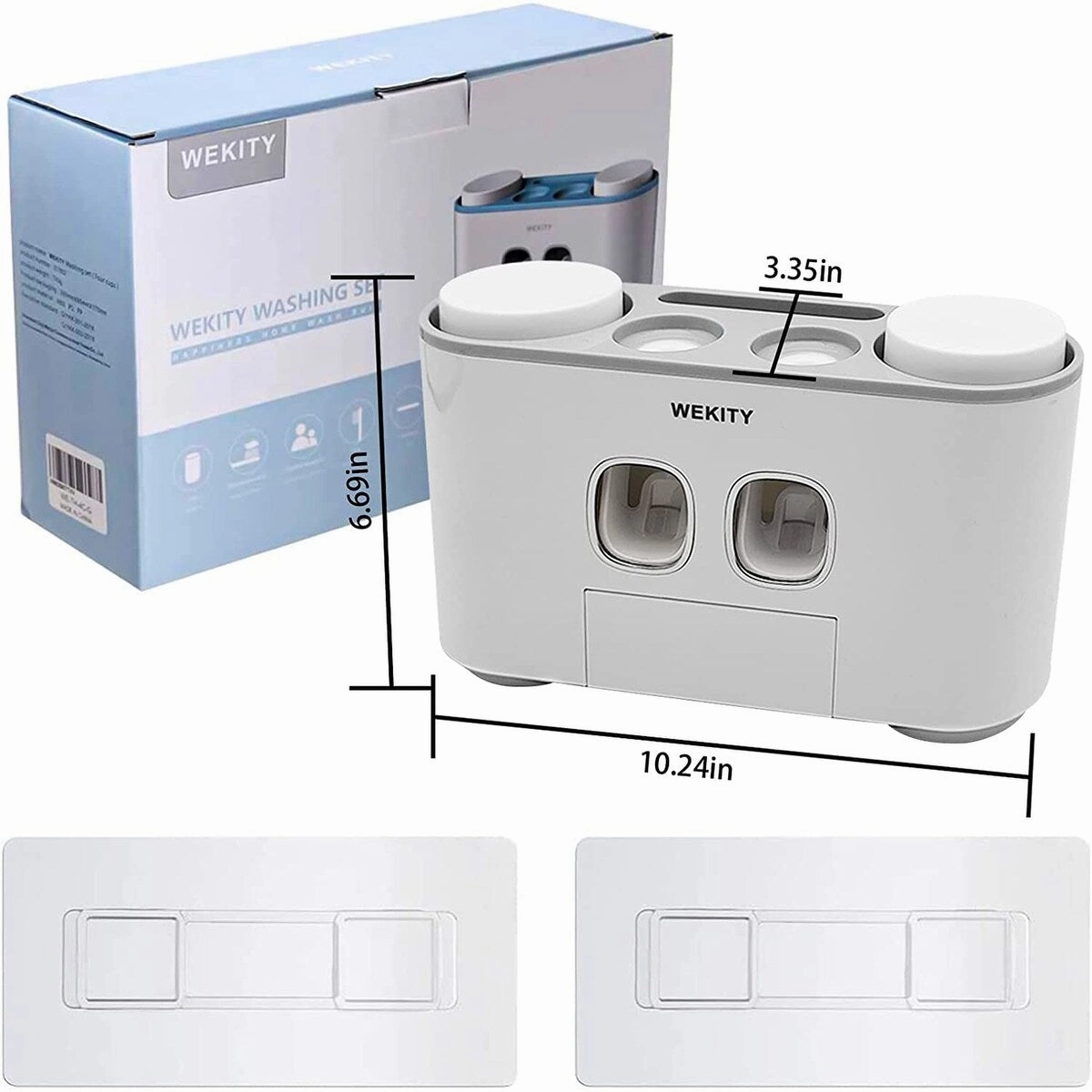 Toothbrush Holder Wall Mounted With 5 Toothbrush Slots, 2 Toothpaste Squeezers and 4 Cups(Grey) - Grey