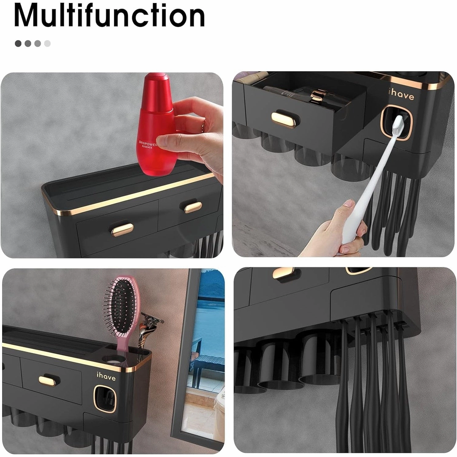 Toothbrush Holder Wall Mounted with Toothpaste Dispenser,Cosmetic Drawer
