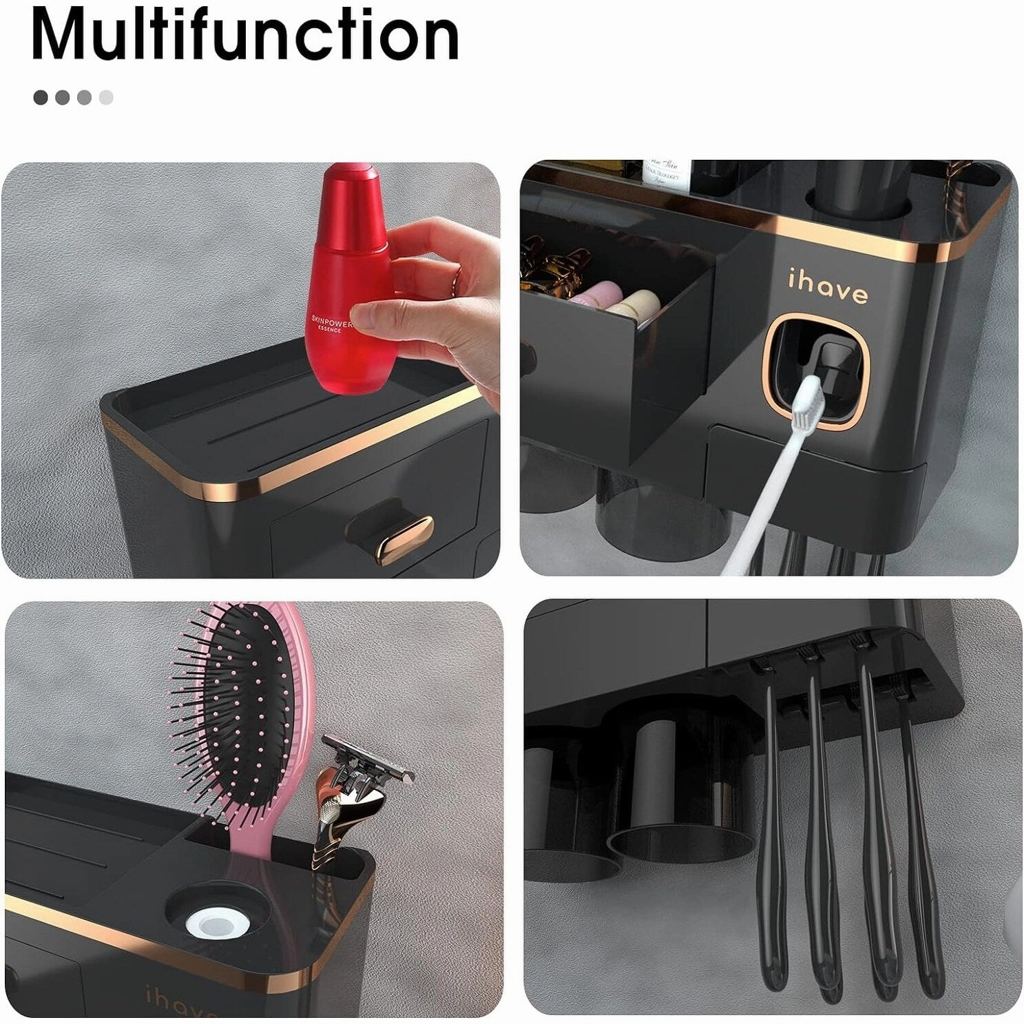 Toothbrush Holder Wall Mounted with Toothpaste Dispenser,Cosmetic Drawer