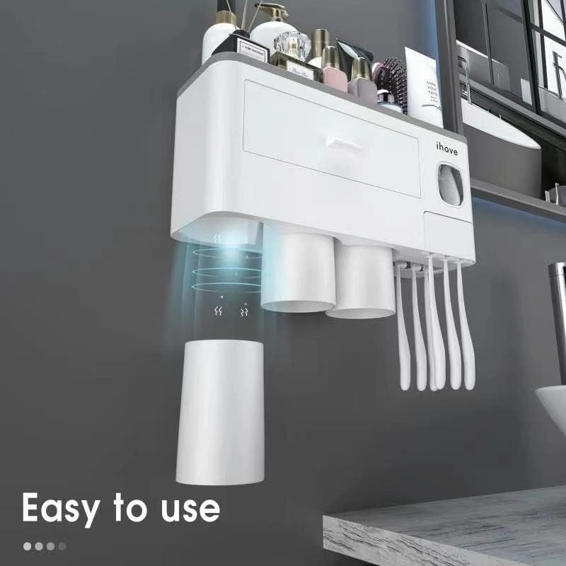 Toothbrush Holder Wall Mounted with Toothpaste Dispenser,Cosmetic Drawer