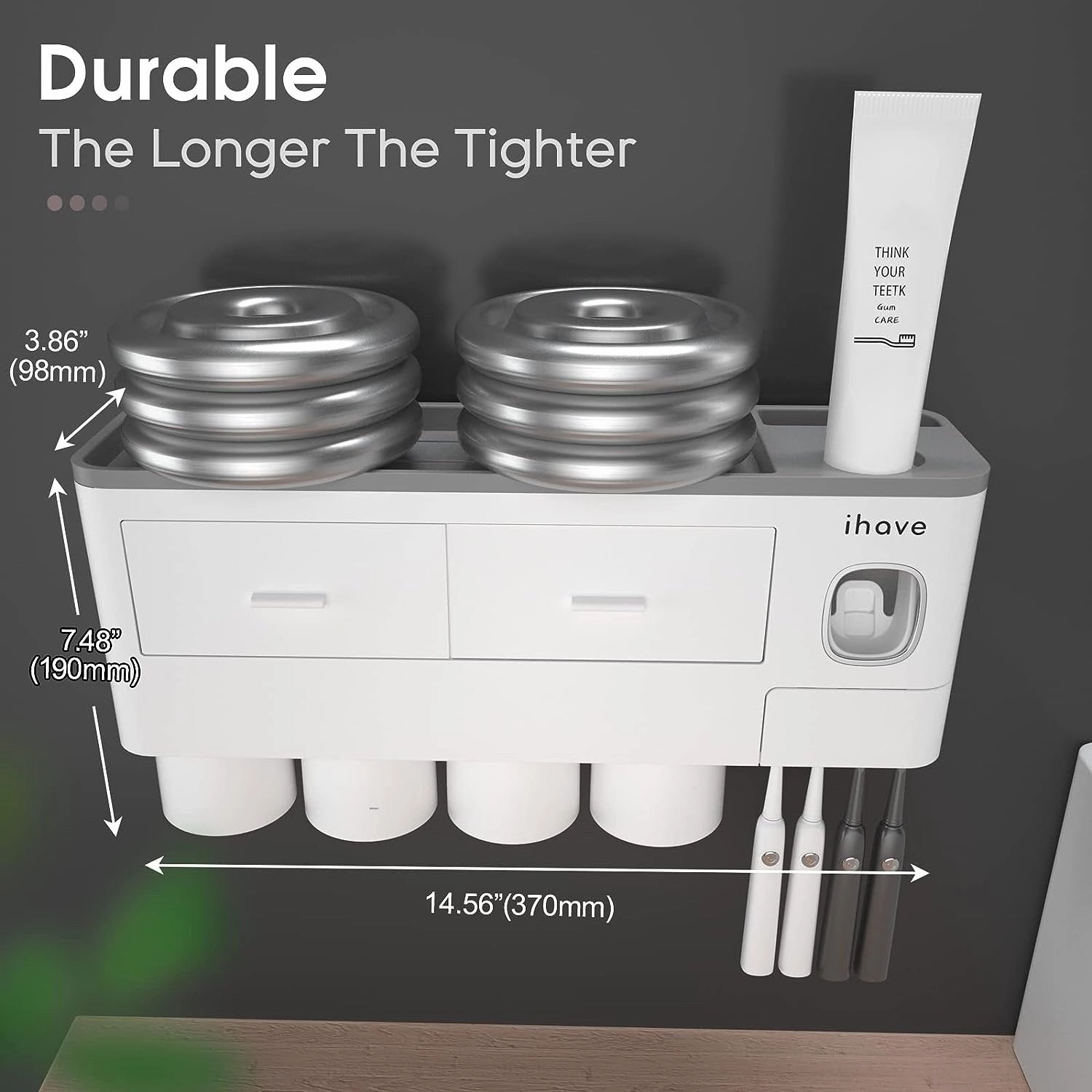 Toothbrush Holder Wall Mounted with Toothpaste Dispenser,Cosmetic Drawer