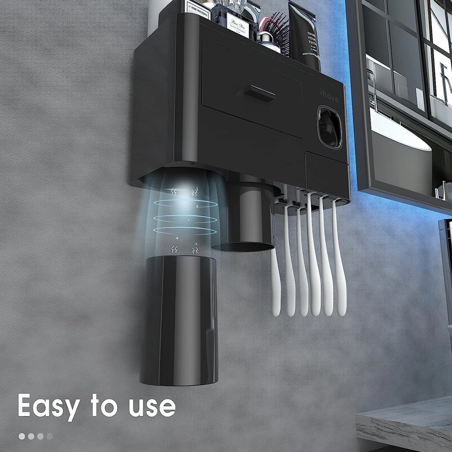 Toothbrush Holder Wall Mounted with Toothpaste Dispenser,Cosmetic Drawer