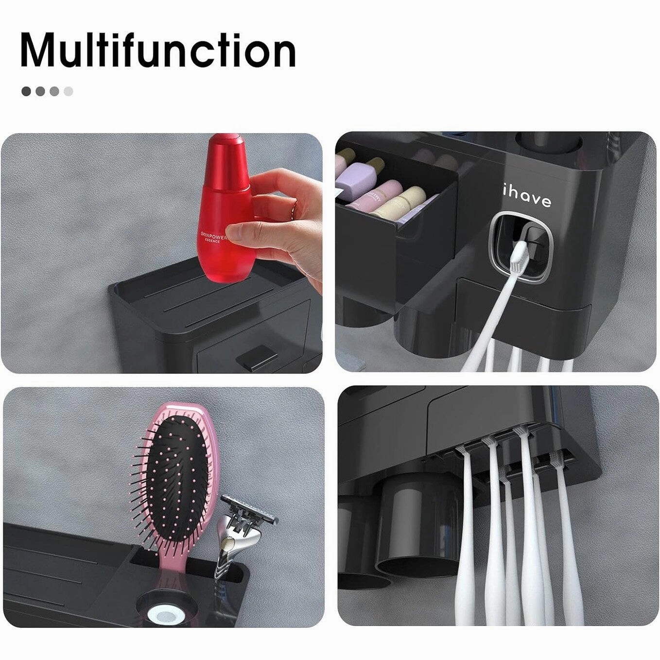 Toothbrush Holder Wall Mounted with Toothpaste Dispenser,Cosmetic Drawer
