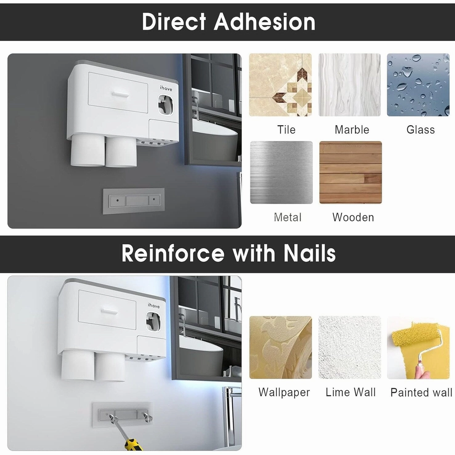 Toothbrush Holder Wall Mounted with Toothpaste Dispenser,Cosmetic Drawer