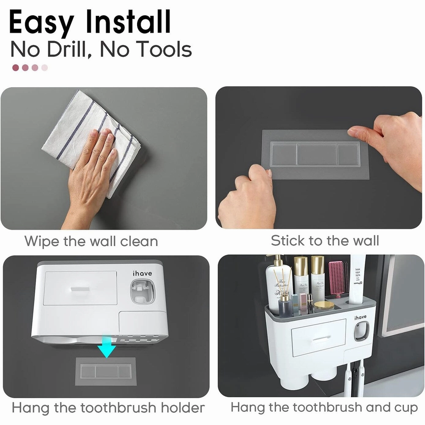 Toothbrush Holder Wall Mounted with Toothpaste Dispenser,Cosmetic Drawer