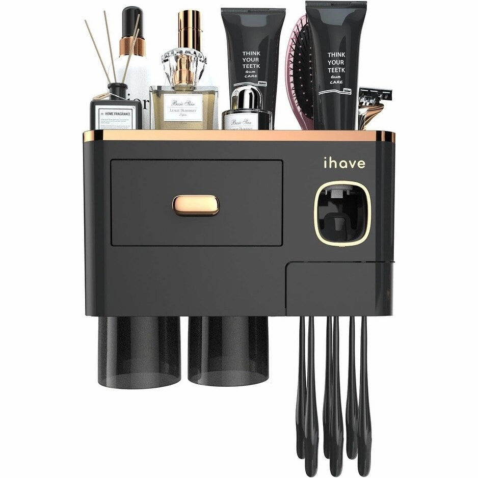Toothbrush Holder Wall Mounted with Toothpaste Dispenser,Cosmetic Drawer