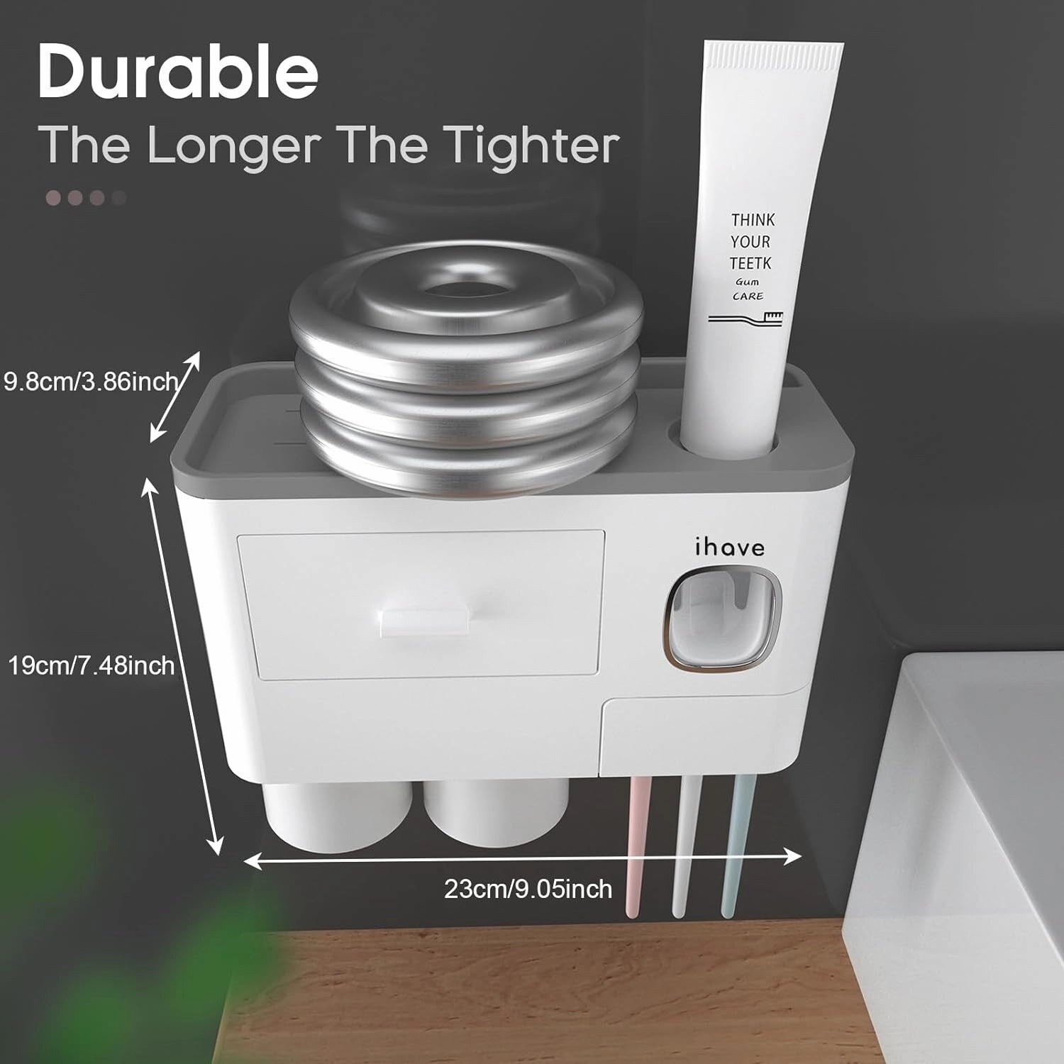 Toothbrush Holder Wall Mounted with Toothpaste Dispenser,Cosmetic Drawer