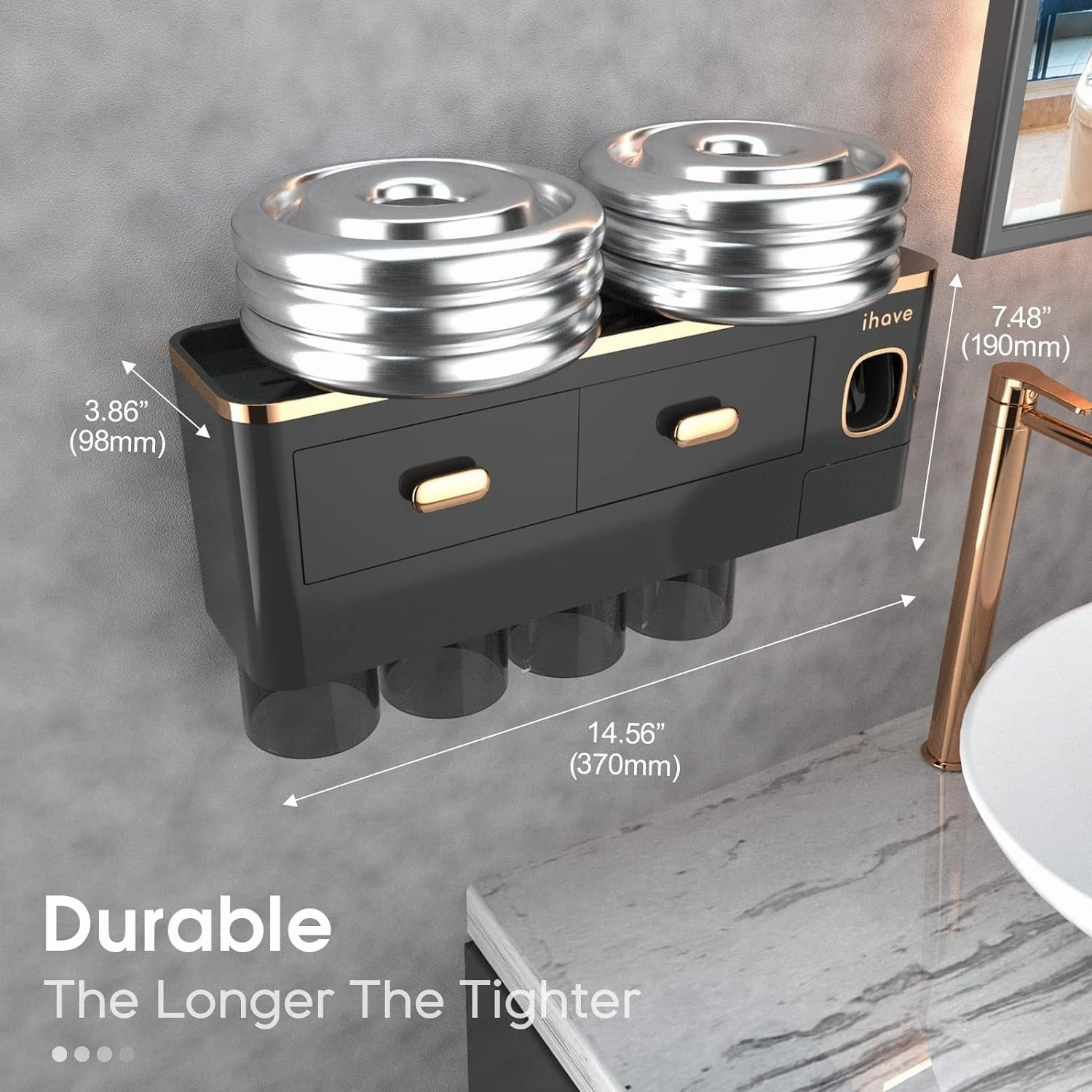 Toothbrush Holder Wall Mounted with Toothpaste Dispenser,Cosmetic Drawer