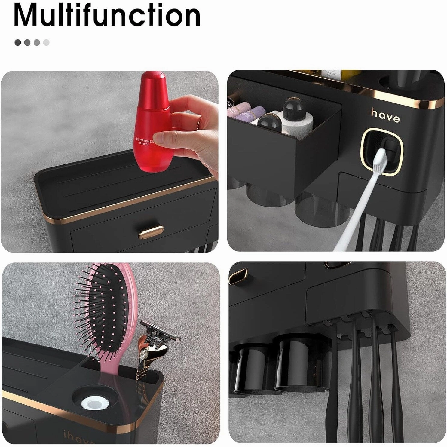 Toothbrush Holder Wall Mounted with Toothpaste Dispenser,Cosmetic Drawer
