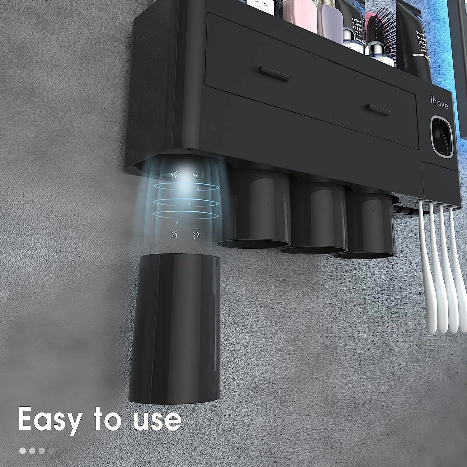 Toothbrush Holder Wall Mounted with Toothpaste Dispenser,Cosmetic Drawer