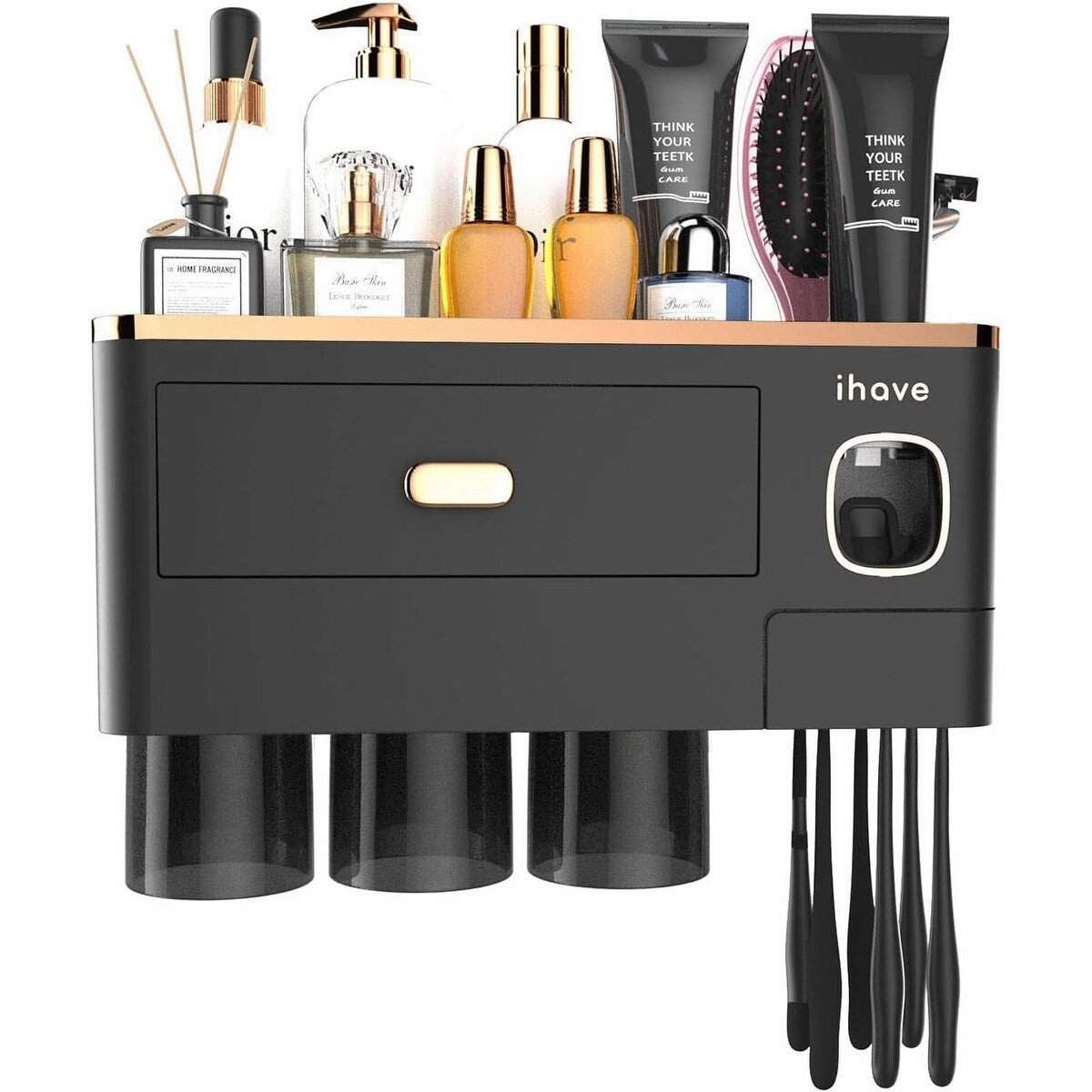 Toothbrush Holder Wall Mounted with Toothpaste Dispenser,Cosmetic Drawer