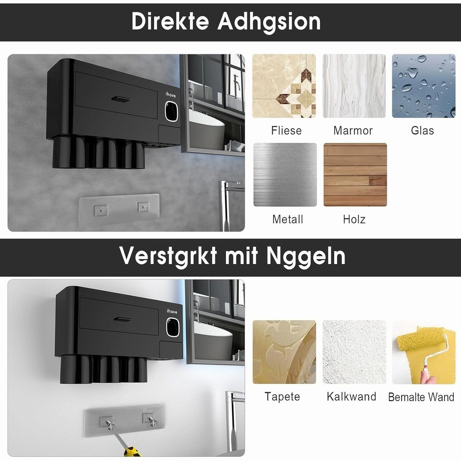 Toothbrush Holder Wall Mounted with Toothpaste Dispenser,Cosmetic Drawer