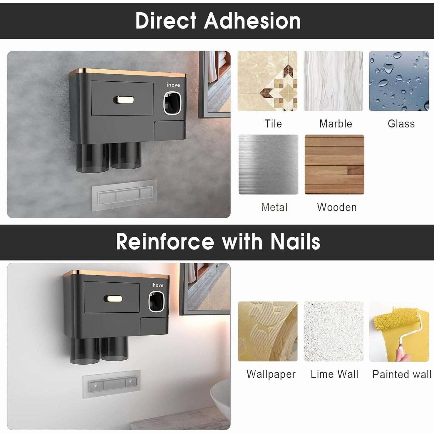 Toothbrush Holder Wall Mounted with Toothpaste Dispenser,Cosmetic Drawer
