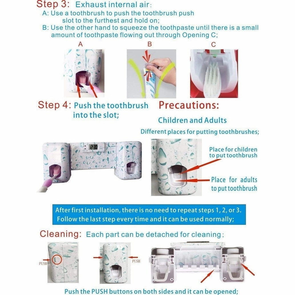 Toothbrush Holder Wrewing Automatic Toothpaste Dispenser 5 Toothbrush Slots 2 Toothpaste Squeezers - White