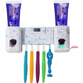 Toothbrush Holder Wrewing Automatic Toothpaste Dispenser 5 Toothbrush Slots 2 Toothpaste Squeezers - White toothbrush holder,bathroom cup,bathroom organizer