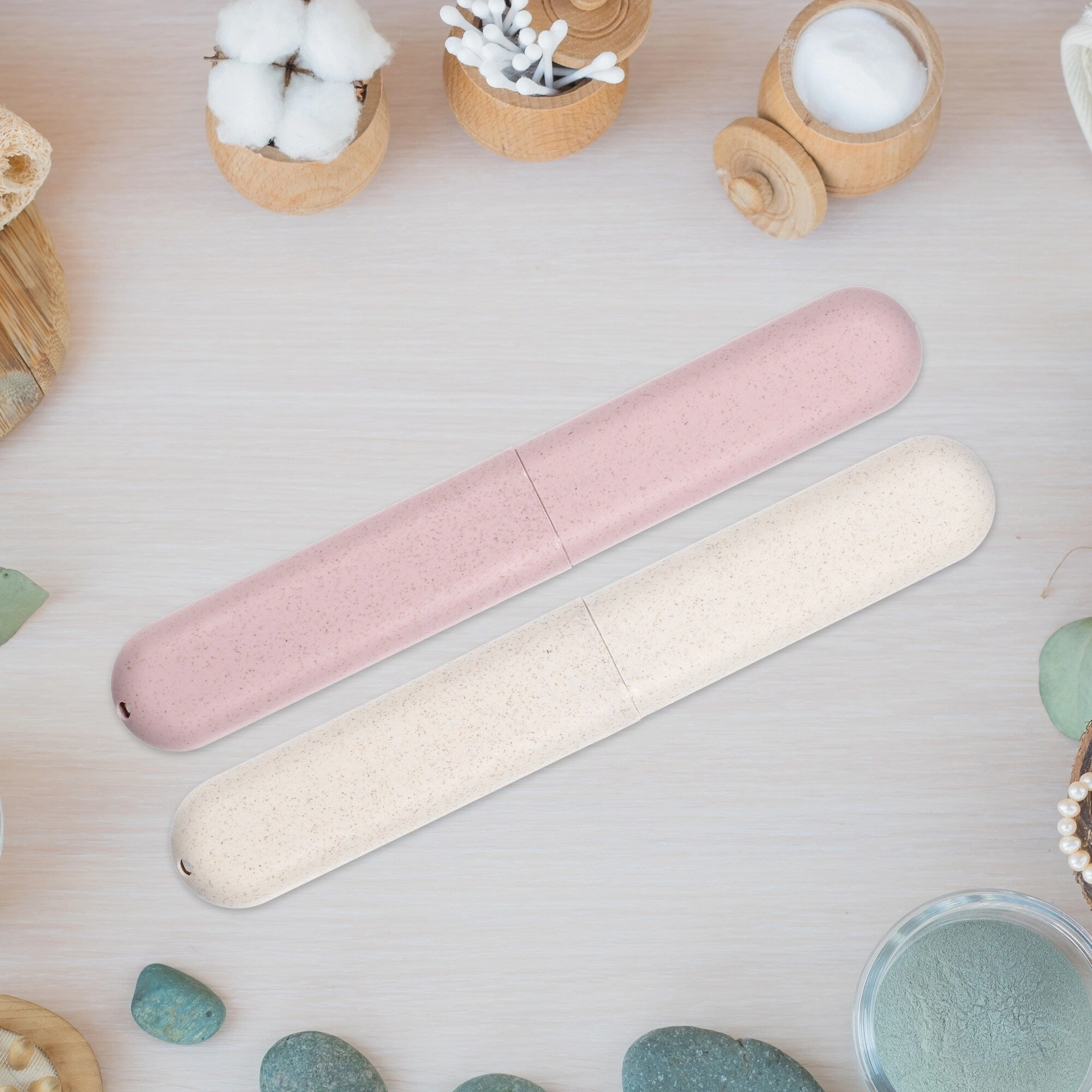 Toothbrush Holders Case for Travel Beige Pink 8.07"x1.22"x0.83" - Pink, Beige