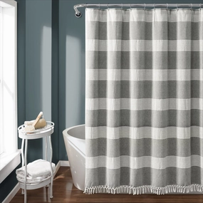 Tucker Stripe Yarn Dyed Knotted Tassel Shower Curtain shower curtain,bath curtain,bathroom decor