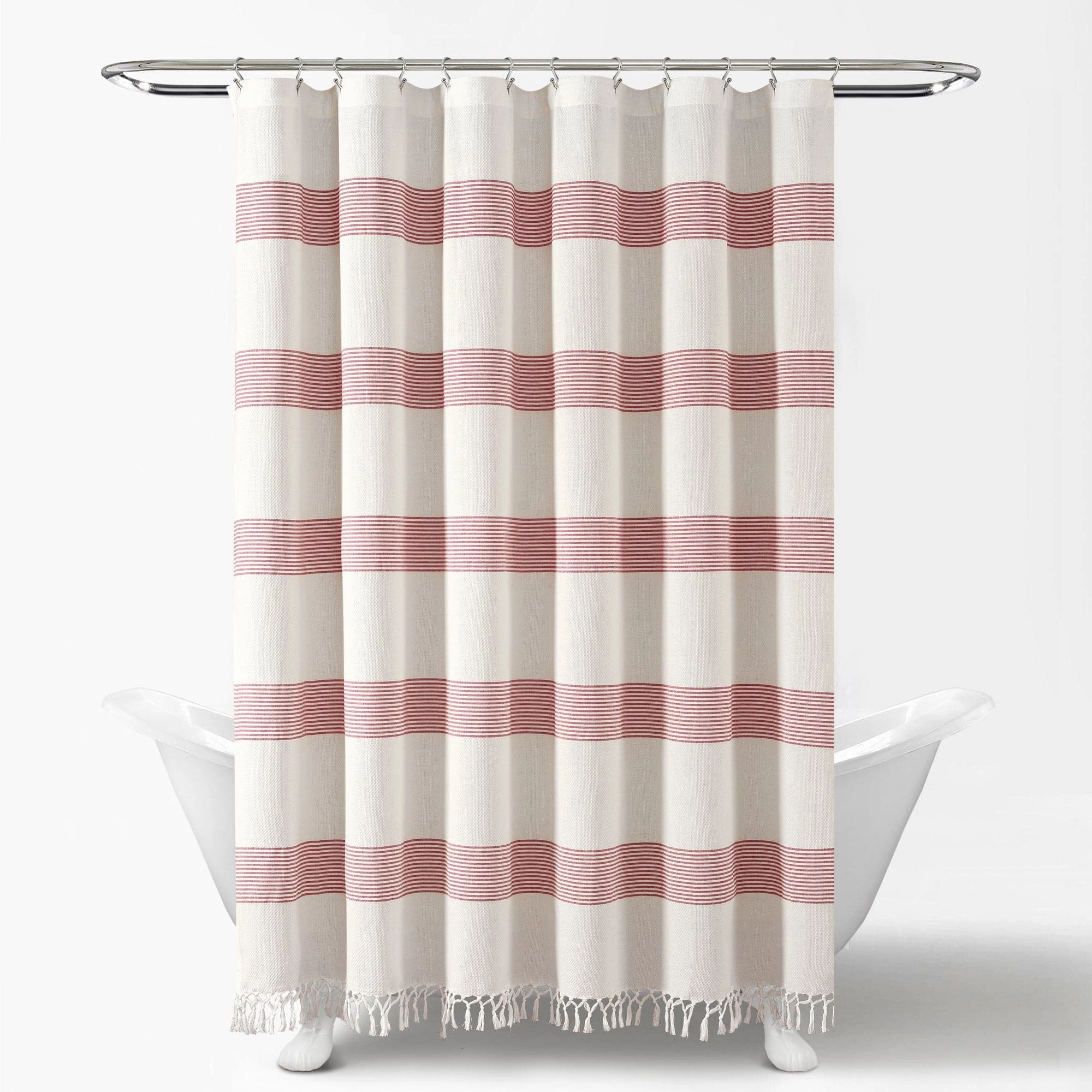 Tucker Stripe Yarn Dyed Knotted Tassel Shower Curtain