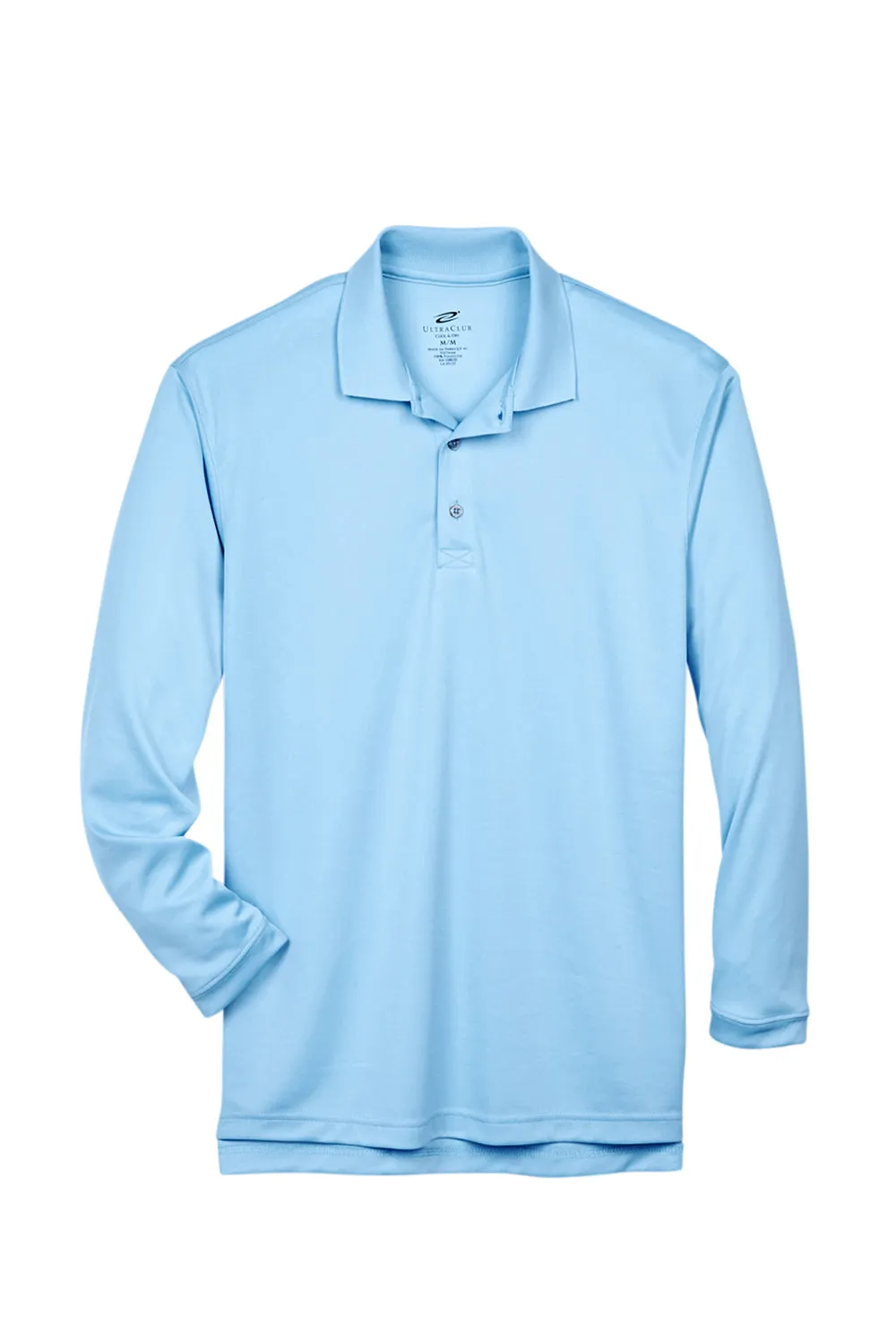 UltraClub Mens Cool & Dry Moisture Wicking Long Sleeve Polo Shirt - Columbia Blue Clothing Ultraclub