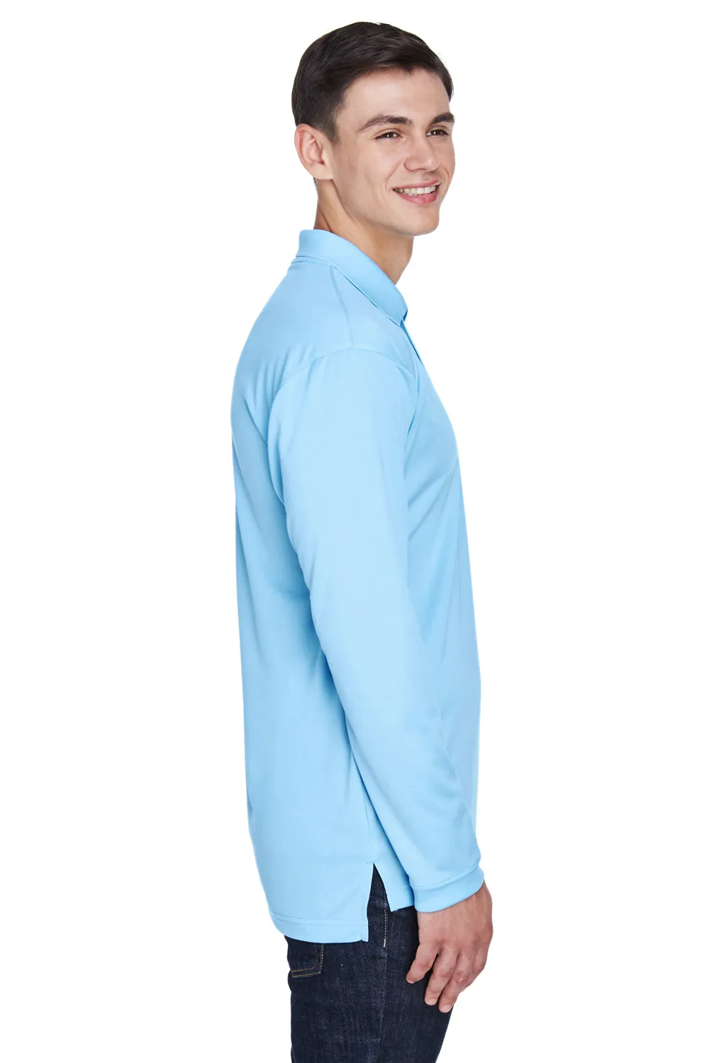 UltraClub Mens Cool & Dry Moisture Wicking Long Sleeve Polo Shirt - Columbia Blue Clothing Ultraclub