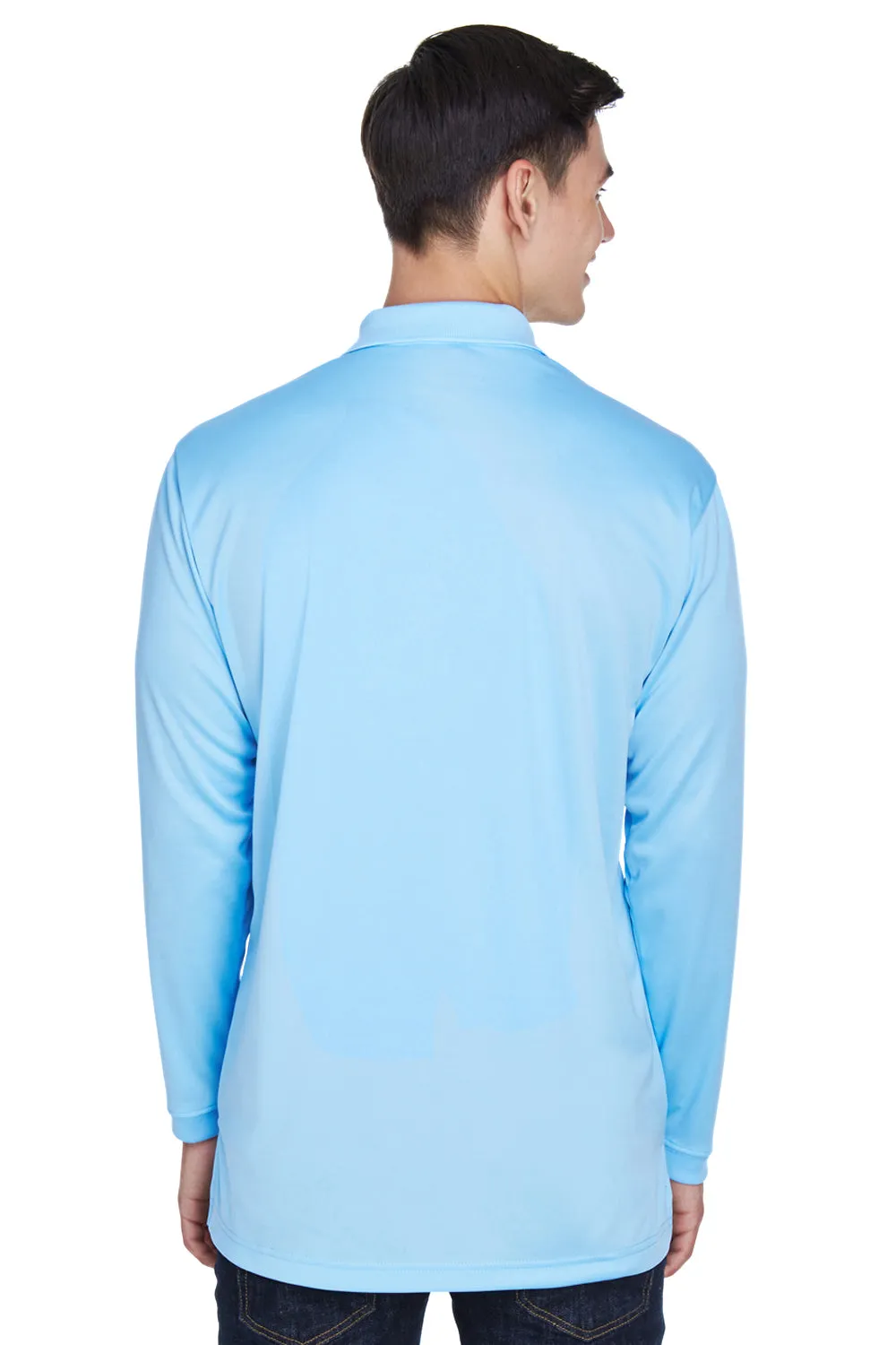 UltraClub Mens Cool & Dry Moisture Wicking Long Sleeve Polo Shirt - Columbia Blue Clothing Ultraclub
