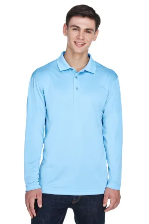UltraClub Mens Cool & Dry Moisture Wicking Long Sleeve Polo Shirt - Columbia Blue Clothing Ultraclub