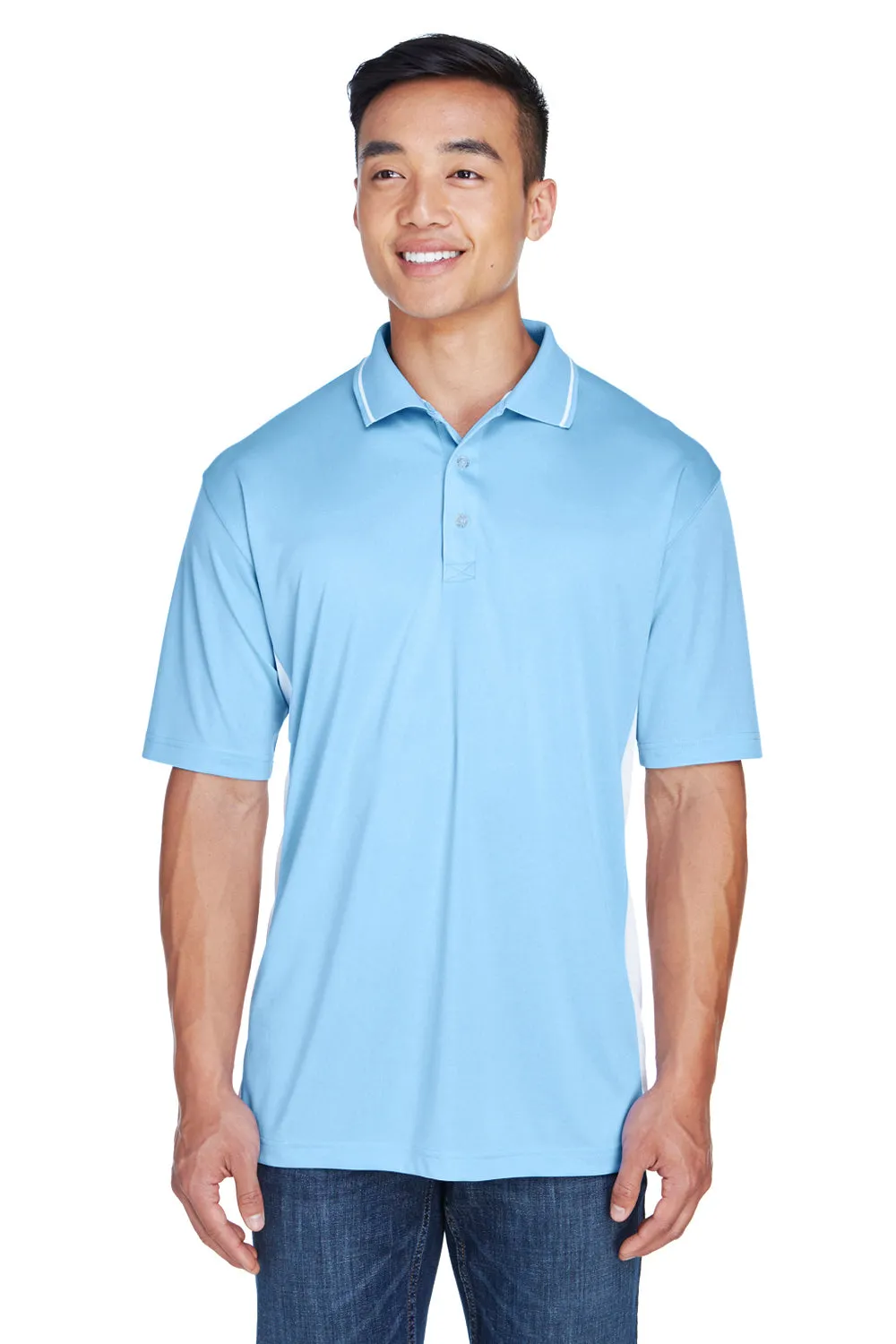 UltraClub Mens Cool & Dry Moisture Wicking Short Sleeve Polo Shirt - Columbia Blue/White Clothing Ultraclub