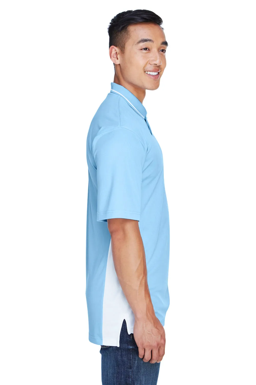 UltraClub Mens Cool & Dry Moisture Wicking Short Sleeve Polo Shirt - Columbia Blue/White Clothing Ultraclub