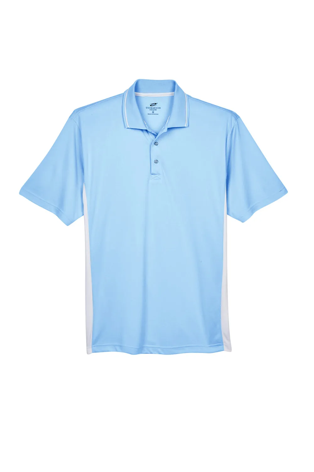 UltraClub Mens Cool & Dry Moisture Wicking Short Sleeve Polo Shirt - Columbia Blue/White Clothing Ultraclub