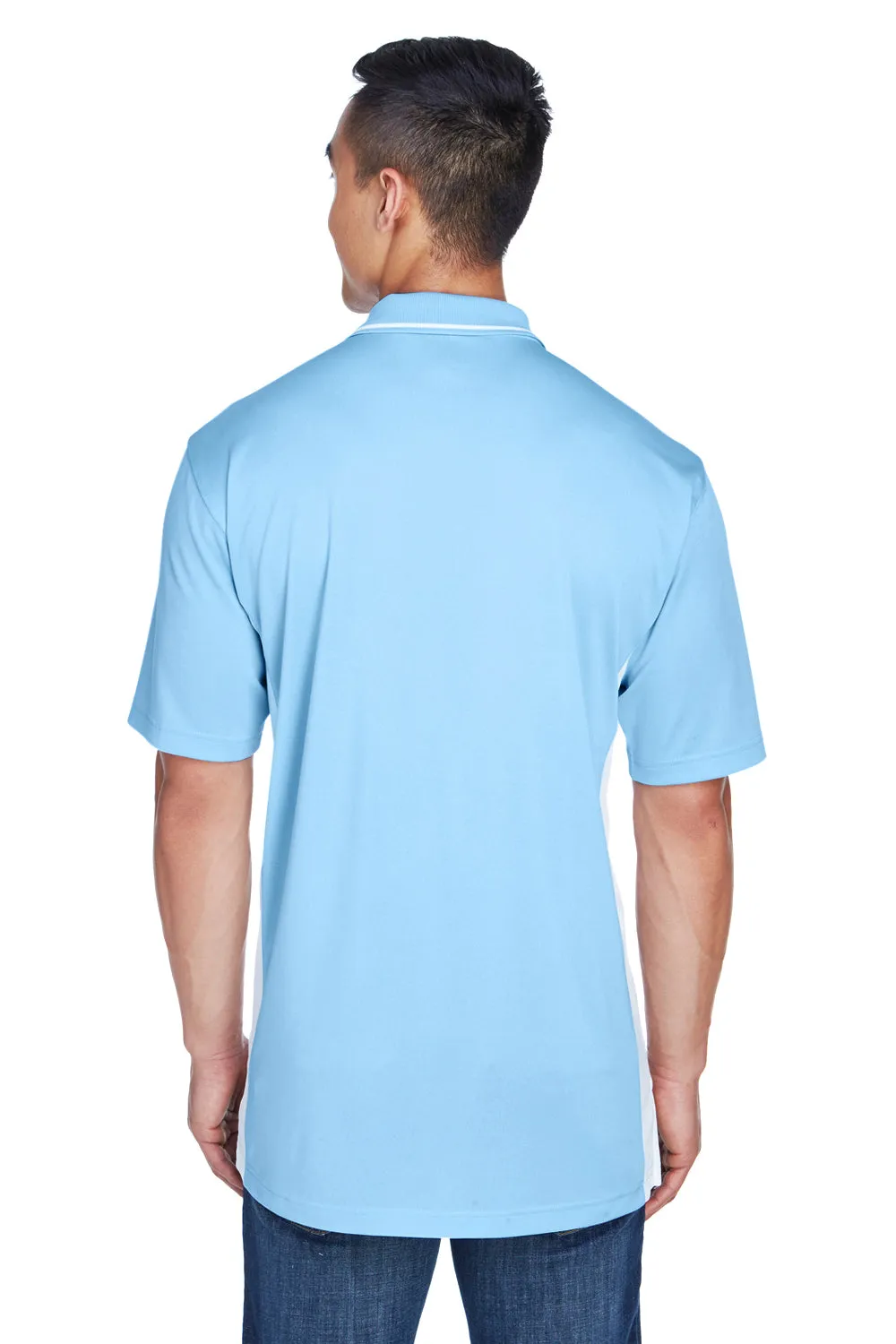 UltraClub Mens Cool & Dry Moisture Wicking Short Sleeve Polo Shirt - Columbia Blue/White Clothing Ultraclub