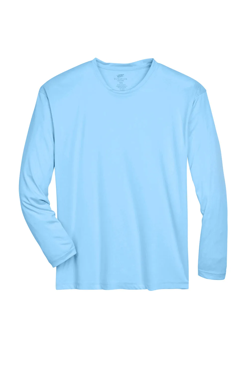 UltraClub Mens Cool & Dry Performance Moisture Wicking Long Sleeve Crewneck T-Shirt - Columbia Blue Clothing Ultraclub