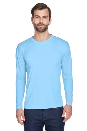 UltraClub Mens Cool & Dry Performance Moisture Wicking Long Sleeve Crewneck T-Shirt - Columbia Blue Clothing Ultraclub