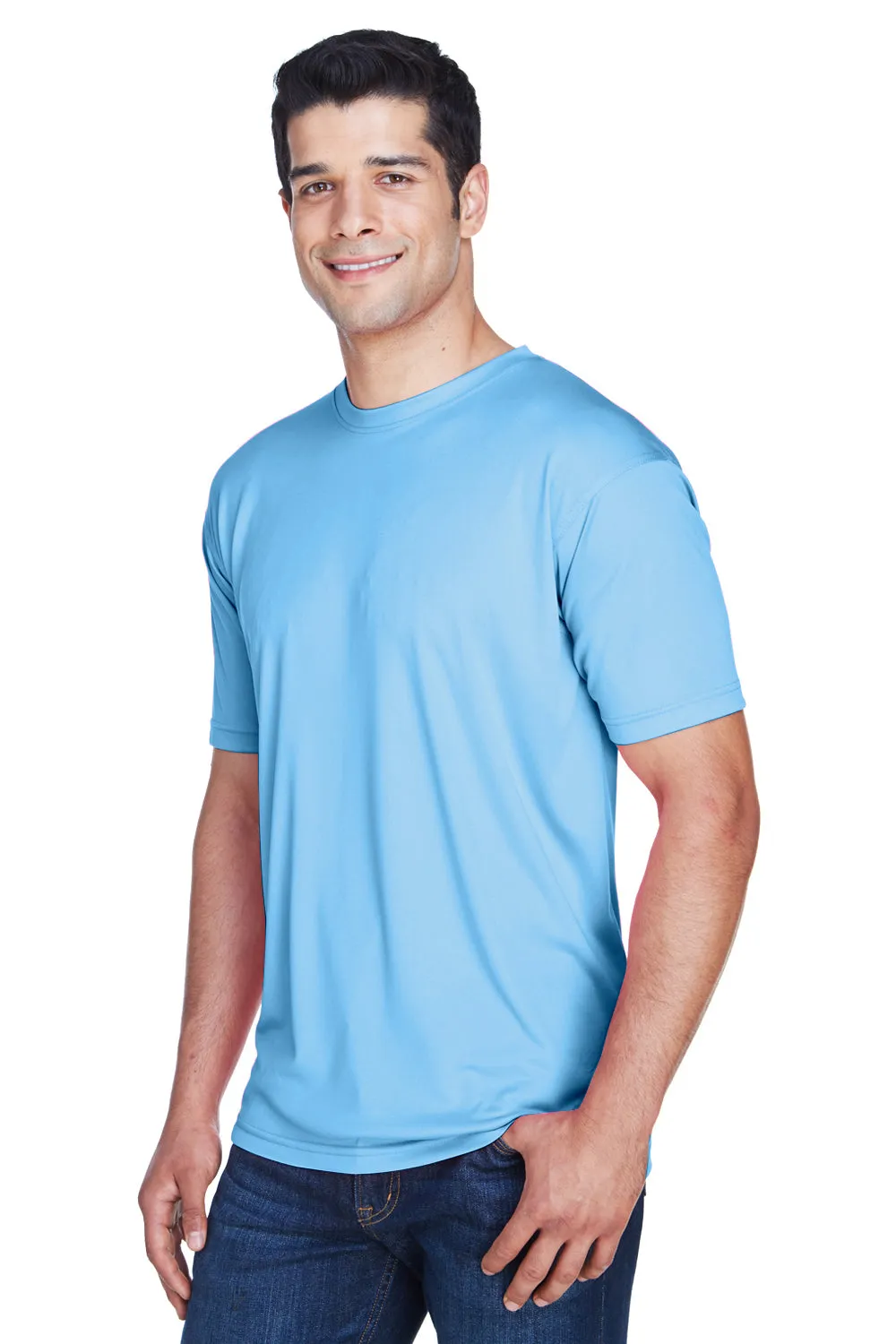 UltraClub Mens Cool & Dry Performance Moisture Wicking Short Sleeve Crewneck T-Shirt - Columbia Blue Clothing Ultraclub