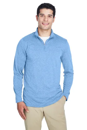 UltraClub Mens Heather Cool & Dry Performance Moisture Wicking 1/4 Zip Sweatshirt - Heather Columbia Blue Clothing Ultraclub