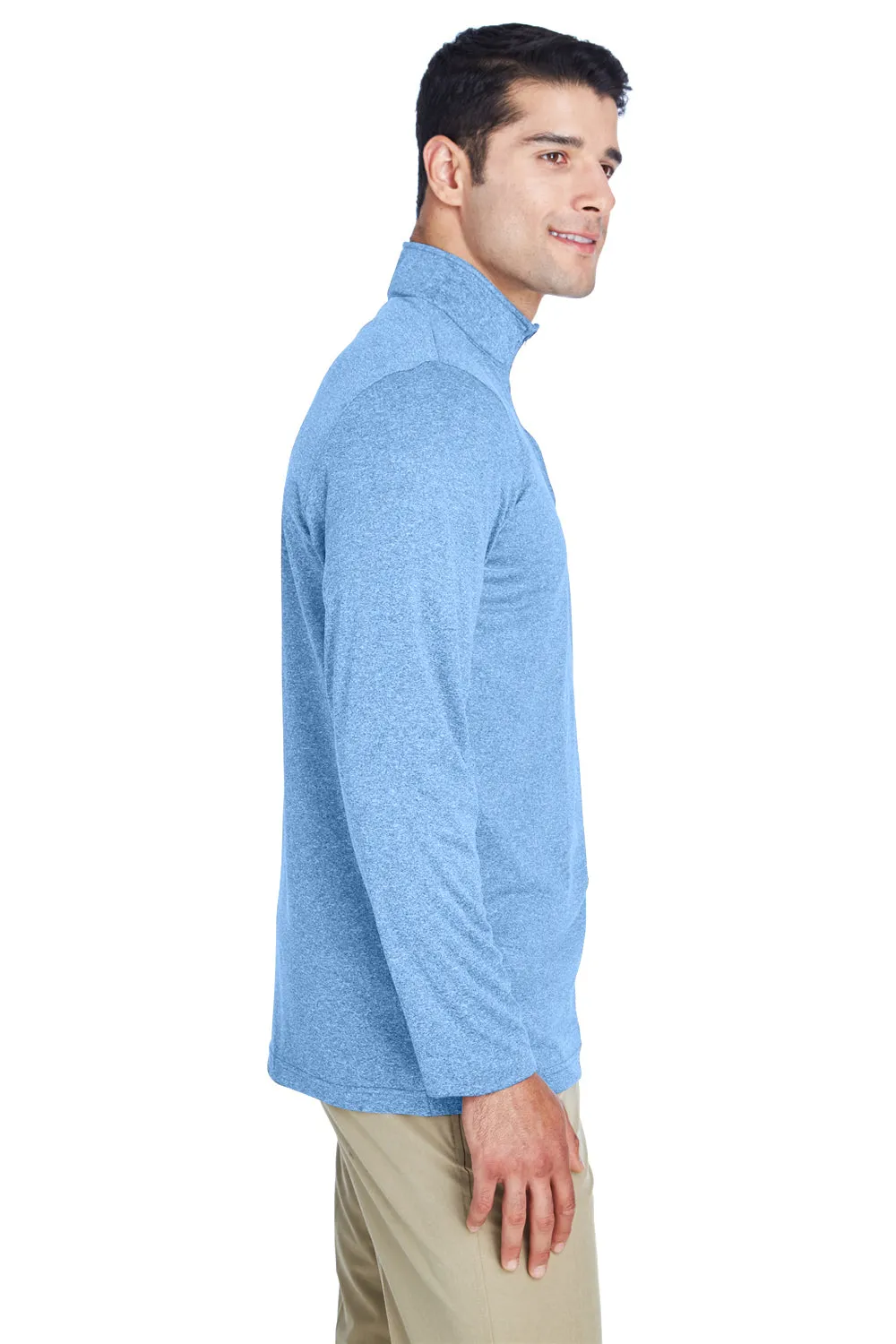 UltraClub Mens Heather Cool & Dry Performance Moisture Wicking 1/4 Zip Sweatshirt - Heather Columbia Blue Clothing Ultraclub