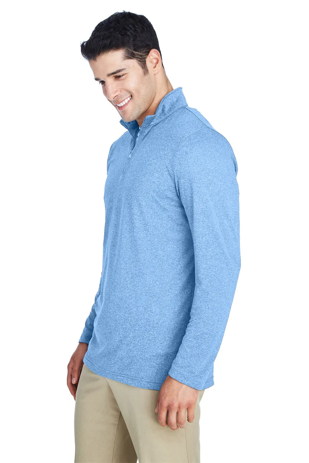 UltraClub Mens Heather Cool & Dry Performance Moisture Wicking 1/4 Zip Sweatshirt - Heather Columbia Blue Clothing Ultraclub