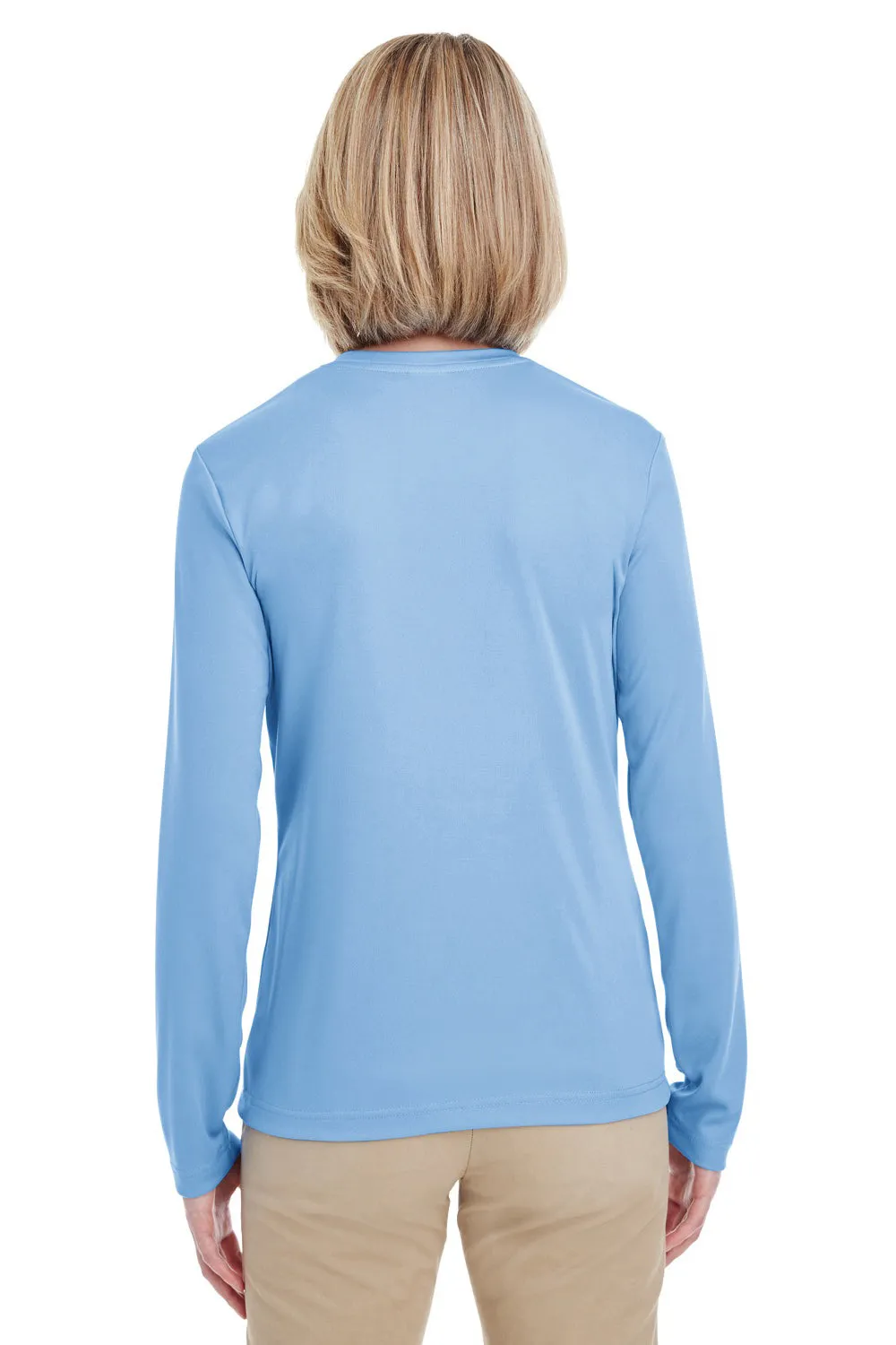 UltraClub Womens Cool & Dry Performance Moisture Wicking Long Sleeve Crewneck T-Shirt - Columbia Blue Clothing Ultraclub