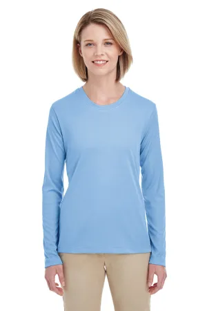 UltraClub Womens Cool & Dry Performance Moisture Wicking Long Sleeve Crewneck T-Shirt - Columbia Blue Clothing Ultraclub