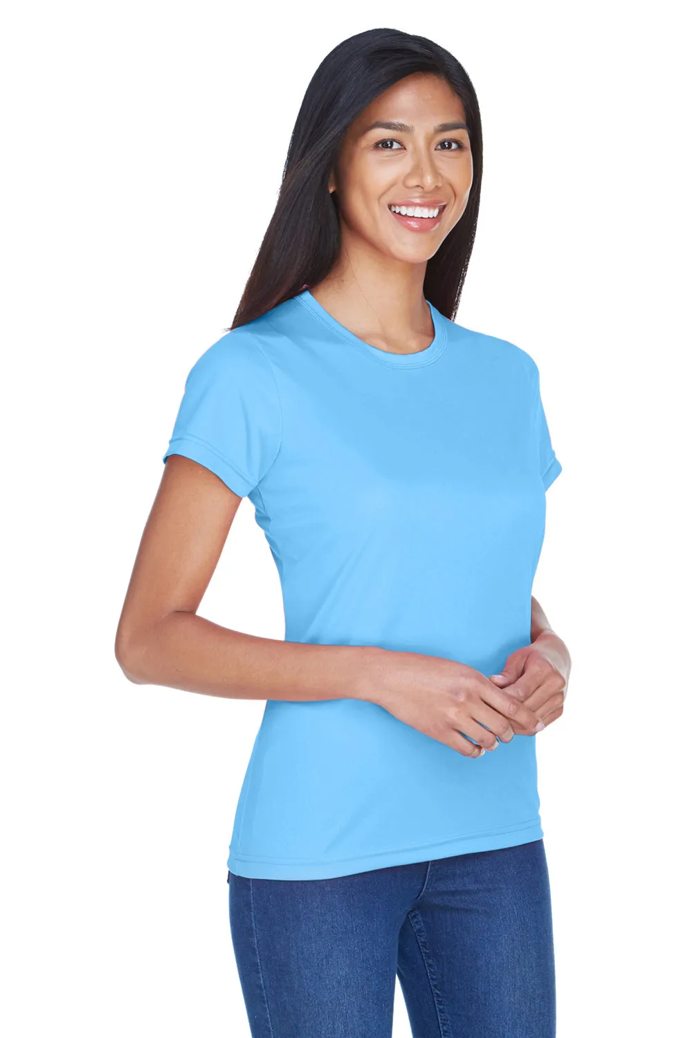 UltraClub Womens Cool & Dry Performance Moisture Wicking Short Sleeve Crewneck T-Shirt - Columbia Blue Clothing Ultraclub
