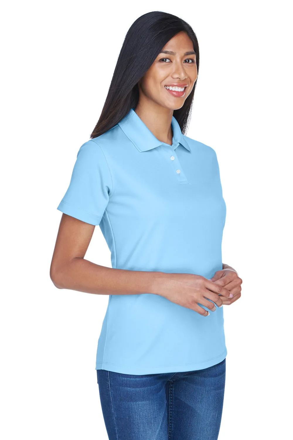 UltraClub Womens Cool & Dry Performance Moisture Wicking Short Sleeve Polo Shirt - Columbia Blue Clothing Ultraclub