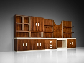 Unique Franco Campo and Carlo Graffi 1960s Large Wall Unit in Walnut storage cabinet,organizer,furniture storage