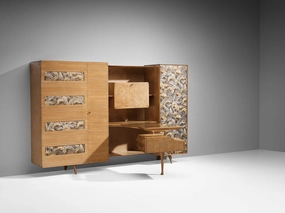 Unique Italian Large Wall Unit with Writing Desk in Maple and Birch storage cabinet,organizer,furniture storage