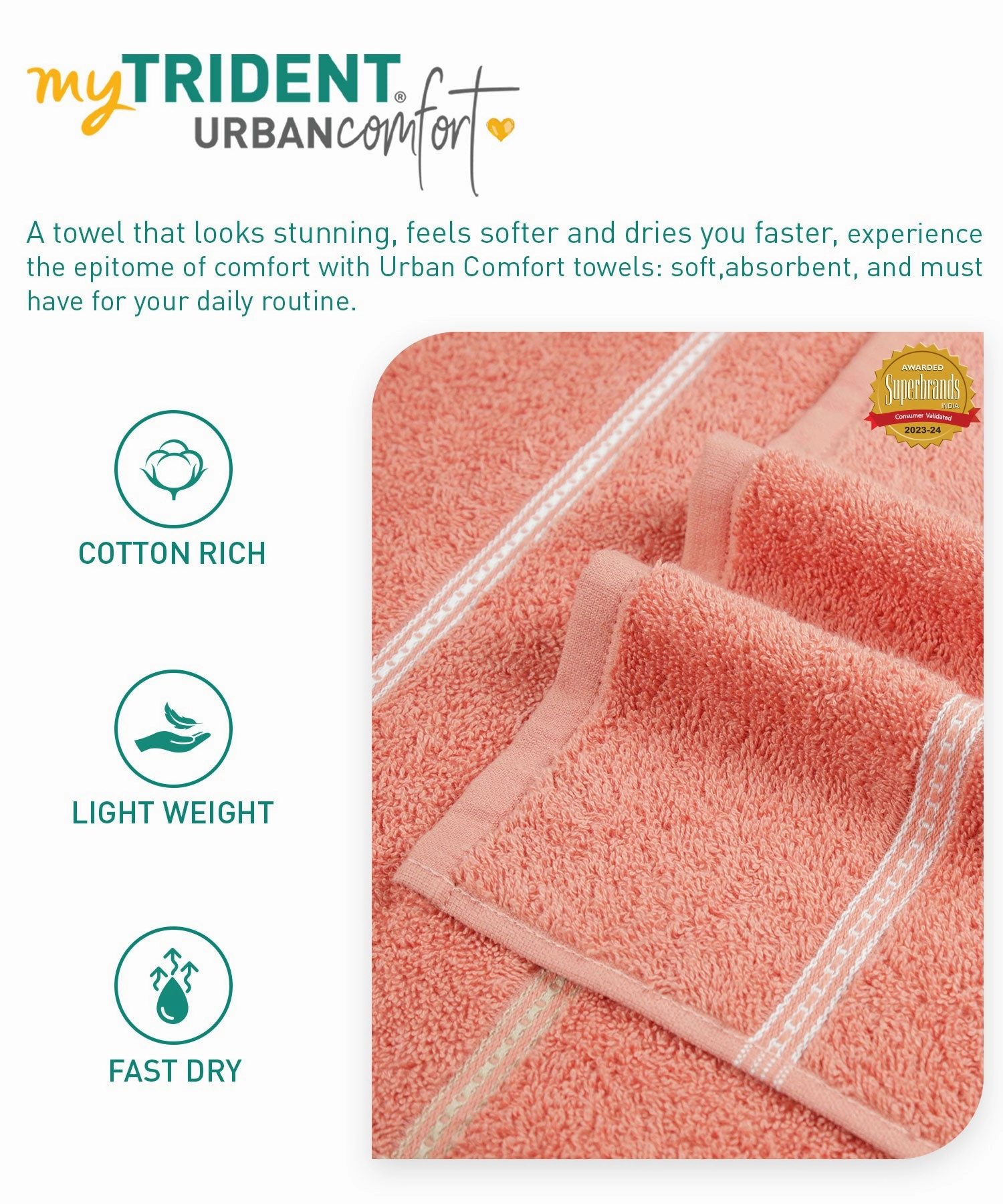 Urban Comfort 100% Cotton Bath Towel, Durable, Light Weight, Dry Fast, Brick Red