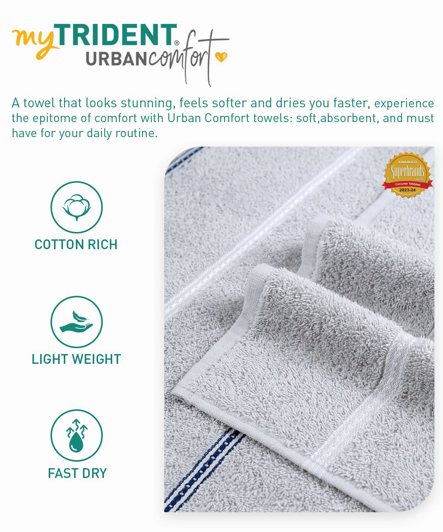 Urban Comfort 100% Cotton Bath Towel, Durable, Light Weight, Dry Fast, Disty Grey