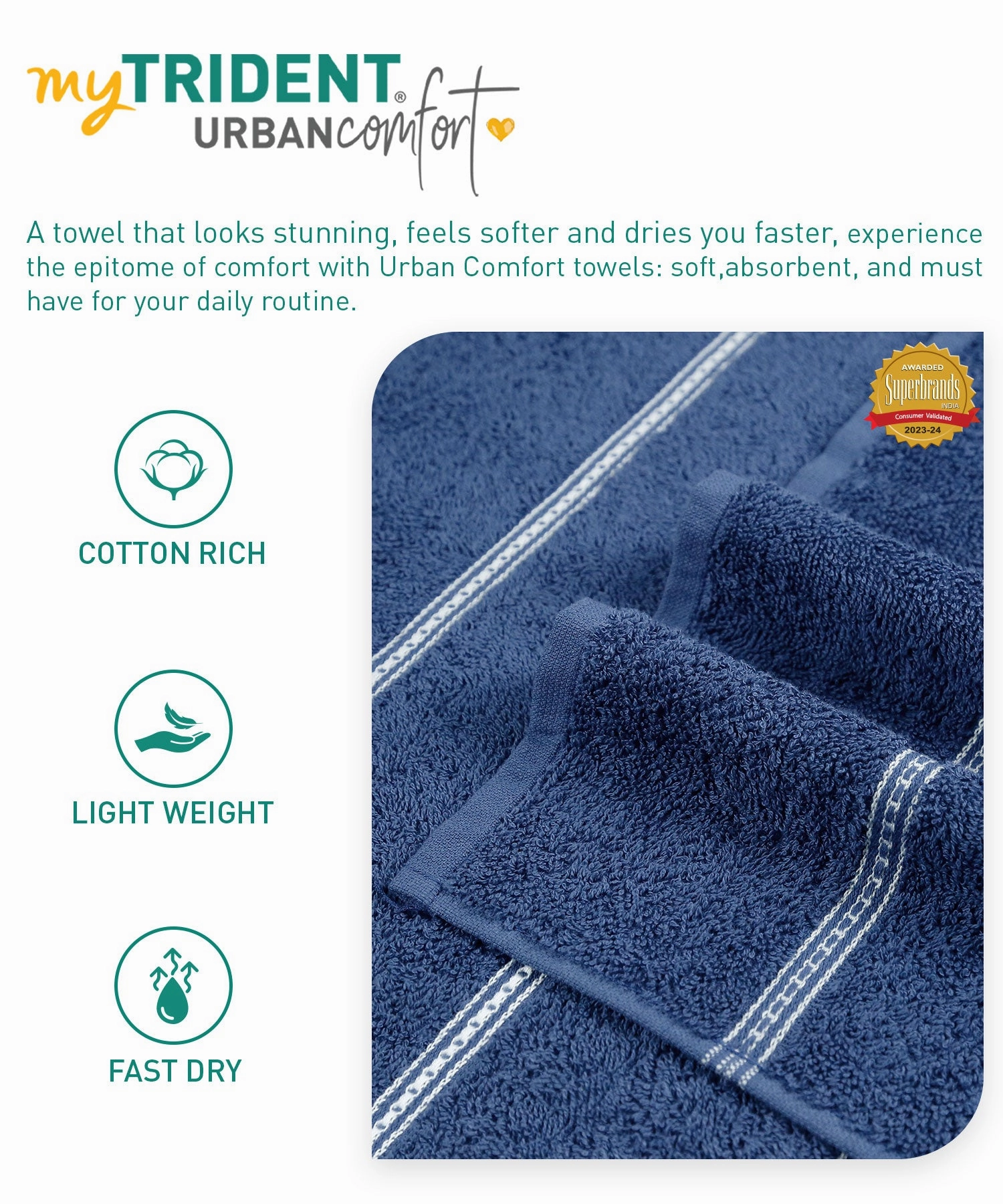 Urban Comfort 100% Cotton Bath Towel, Durable, Light Weight, Dry Fast, Doodle Blue