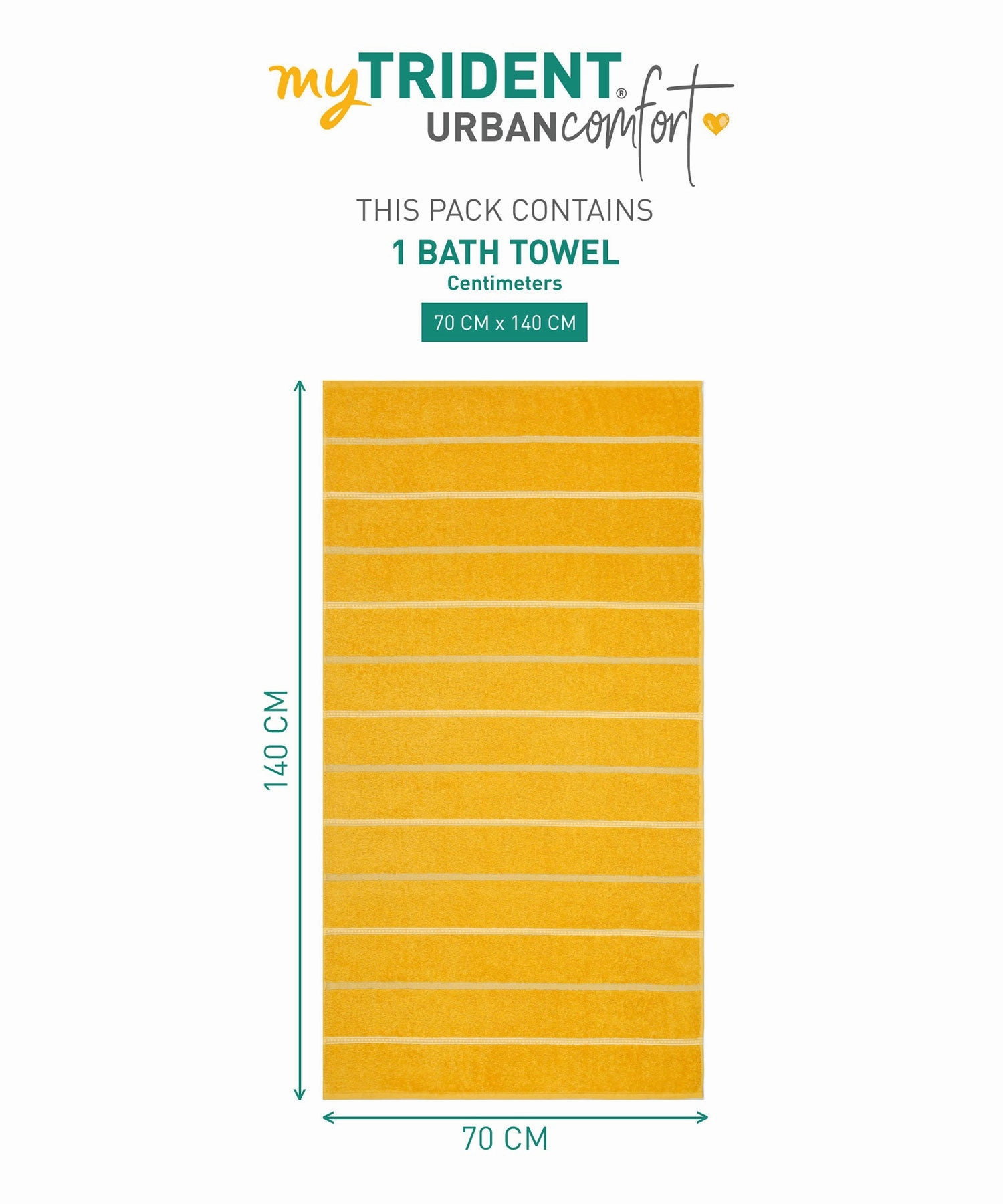 Urban Comfort 100% Cotton Bath Towel, Durable, Light Weight, Dry Fast, Drama Yellow