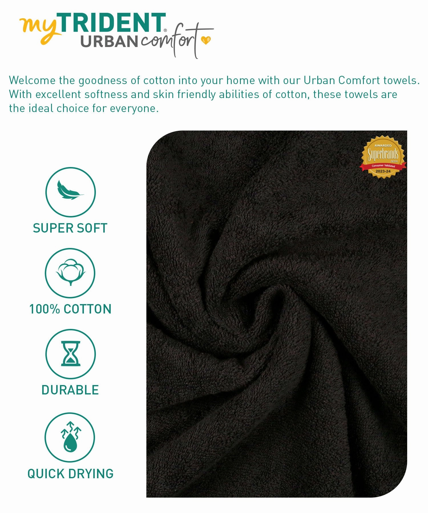 Urban Comfort, 450 GSM, Bath Towel, Black